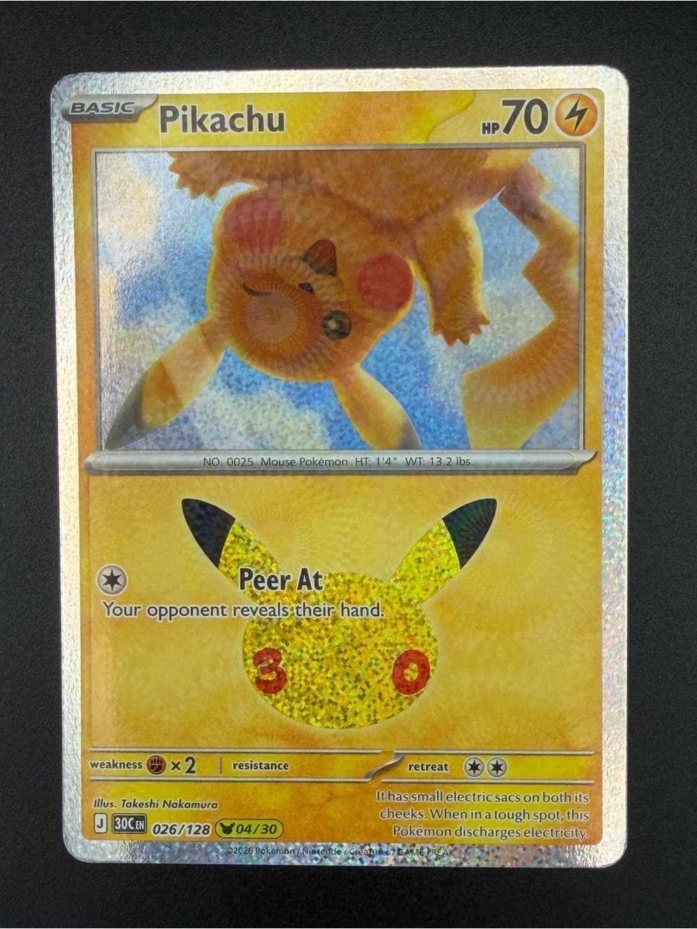 Pikachu 026/128 30th Celebration Holofoil Pokemon TCG
